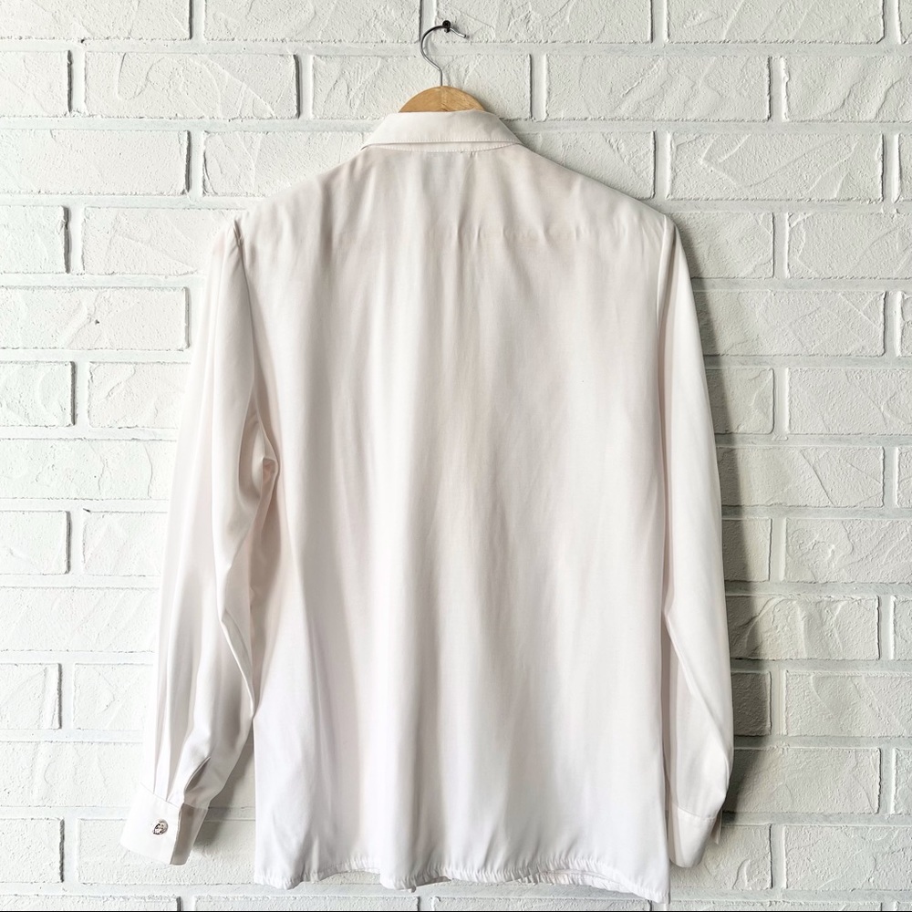 Vintage white button up embroidered long sleeve blouse shoulder pads S - Picture 5 of 16